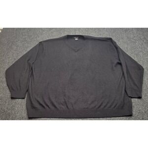 SYNRGY V-Neck Sweater Men 3XL Black 100% Merino Wool Long Sleeve Pullover